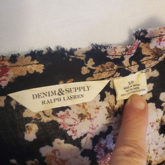 Denim & Supply Ralph Lauren Top Womens S/P Black Boho Sheer Lace-up Front NWT - Picture 12 of 12